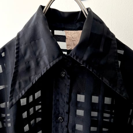 Euro Vintage Plaid Pattern Sheer Blouse