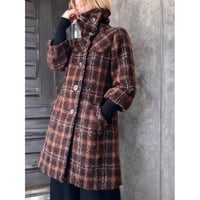 Vintage Plaid Pattern Shaggy Wool Long Rib Coat