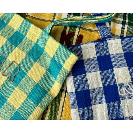 KLAR CHECK TOTE / ピーコックグリーン＆レモンイエロー