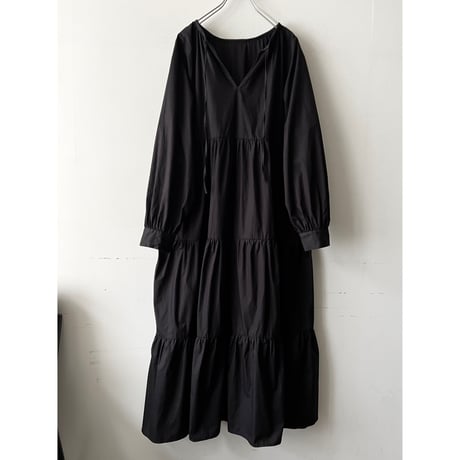 Black Color Tiered Long Dress
