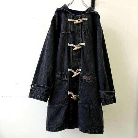 90's Denim&Co. Black Denim Duffle Coat