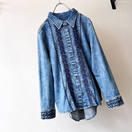 Embroidery Design Bleach Denim Shirt
