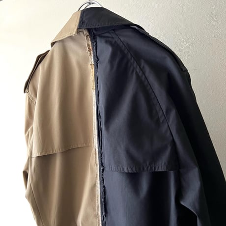 " Remake " Bi-color Asymmetry Design Trench Coat