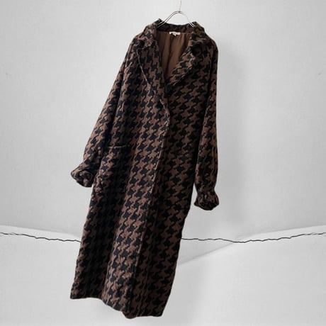 US Vintage Houndstooth Pattern Wool Long Coat