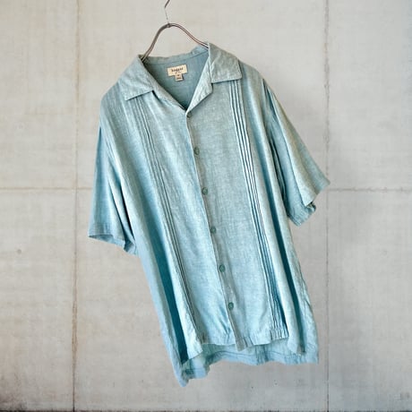 Mint Color Line Design Open Collar Shirt
