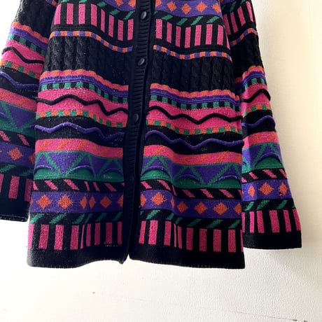 90's Multicolor 3D Design Knit Cardigan