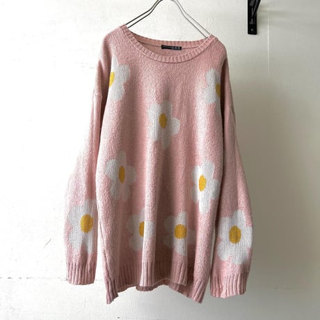 Euro Vintage Flower Pattern Knit Sweater