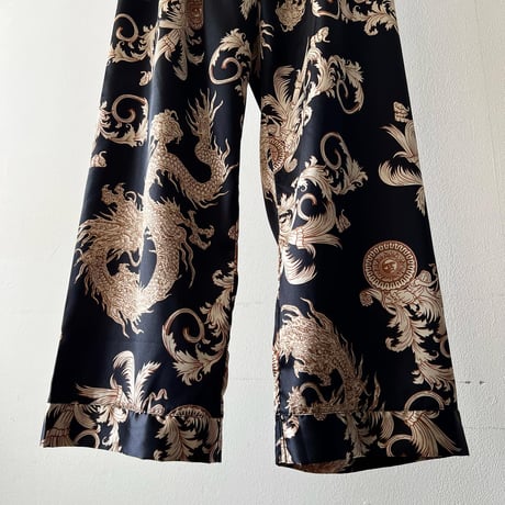 Vintage Dragon Pattern Satin Easy Pants