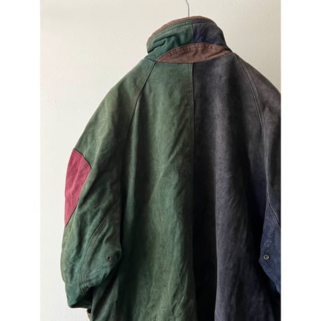 90's Crazy Pattern Suede Leather Zip-up JKT