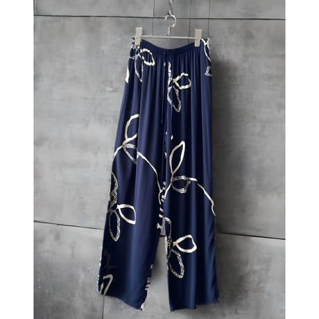 US Vintage Flower Art Pattern Rayon Easy Pants