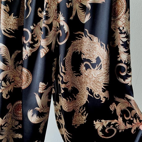 Vintage Dragon Pattern Satin Easy Pants
