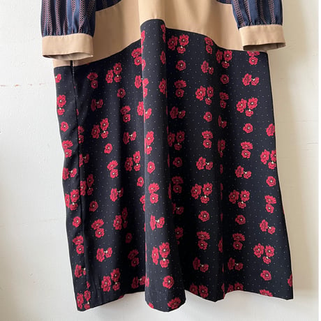 Stripe & Flower Pattern Docking Maxi Dress