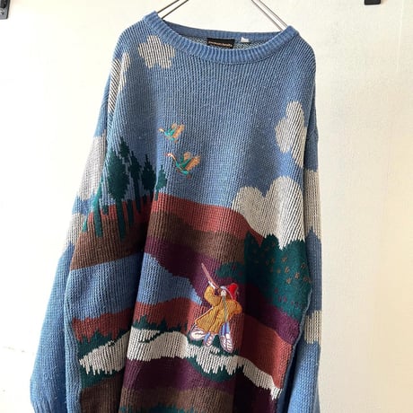 Euro Vintage Hunting Design Knit Sweater
