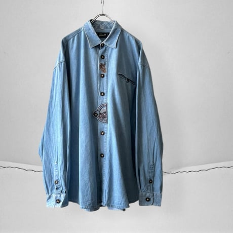 Euro Vintage Embroidery Design Denim Shirt