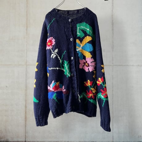 Vintage Flower Pattern  Knit Cardigan