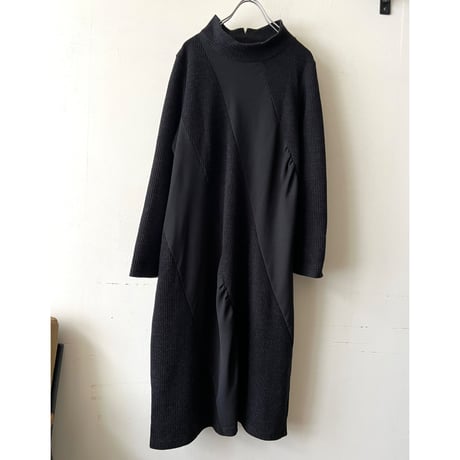 Black Color Paneled Design knit Long Dress
