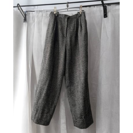 Vintage Herringbone Tweed Tuck Trousers
