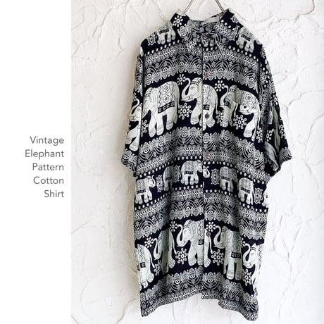 Vintage Elephant Pattern Cottonガーゼシャツ