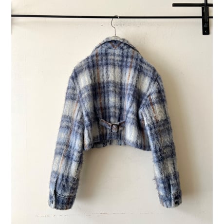 Vintage Plaid Pattern Shaggy Wool Short JKT