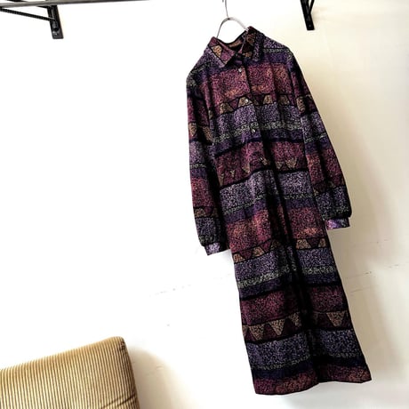 Vintage Geometric Pattern Velours Long Dress