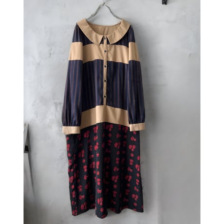 Stripe & Flower Pattern Docking Maxi Dress