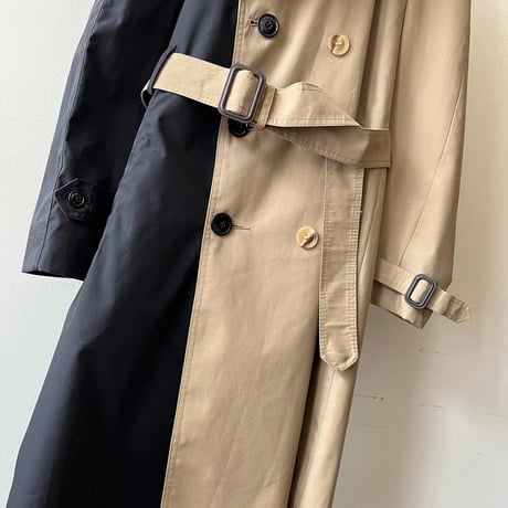 " Remake " Bi-color Asymmetry Design Trench Coat