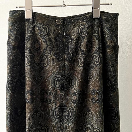Vintage Paisley Pattern Fake Suede Long Flare Skirt