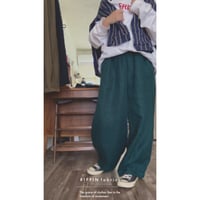 【グリーン】リネンツイルイージーパンツ