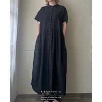 【即納品】ギャザーワンピース(ショートスリーブ)ブラック120丈