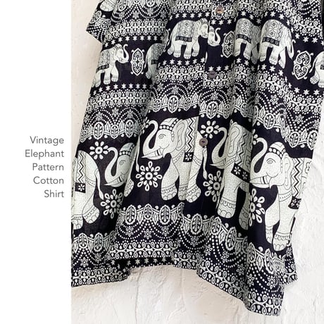 Vintage Elephant Pattern Cottonガーゼシャツ