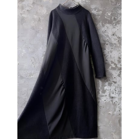 Black Color Paneled Design knit Long Dress