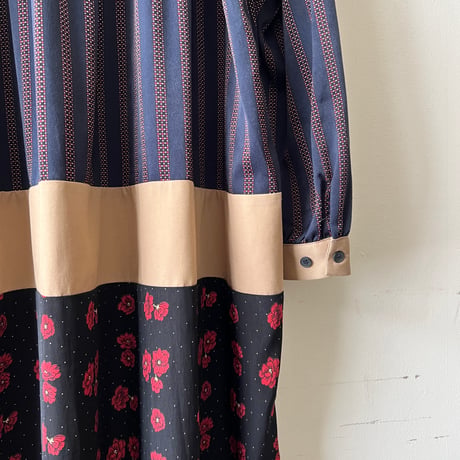 Stripe & Flower Pattern Docking Maxi Dress