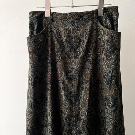 Vintage Paisley Pattern Fake Suede Long Flare Skirt