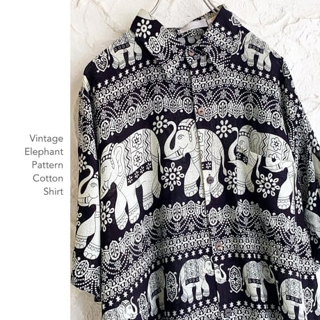 Vintage Elephant Pattern Cottonガーゼシャツ