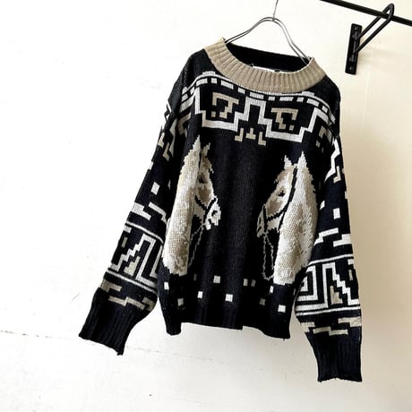 Vintage Horse Pattern Knit Sweater