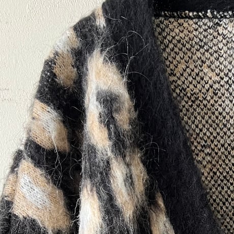 Old Leopard Pattern Shaggy Wool Cardigan
