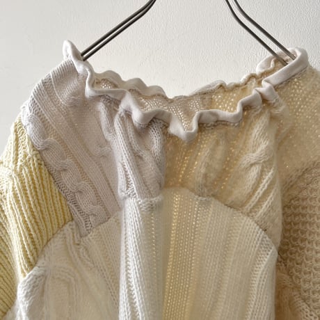 Remake "Patchwork " Half Sleeve Aran Knit Sweater