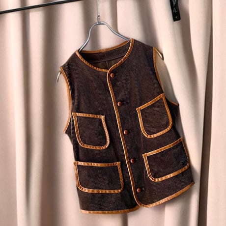 Leather Piping Design Corduroy Vest
