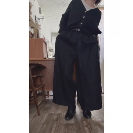 【即納品】【ブラック】リネンツイルイージーパンツ