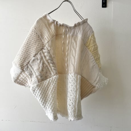 Remake "Patchwork " Half Sleeve Aran Knit Sweater