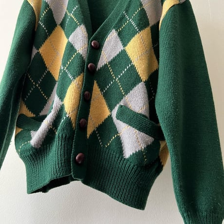 Vintage Argyle Pattern Knit Cardigan