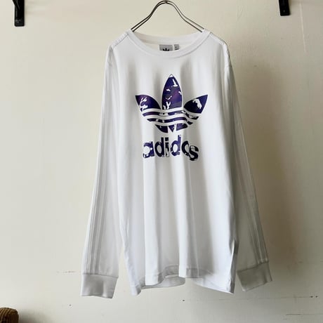 adidas Originals Camo Pattern Big Logo White 3Lines Long Sleeve Tee "deadstock"