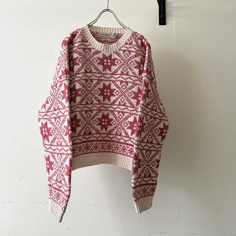80's L.L.Bean Nordic Pattern Cotton Knit Short Sweater