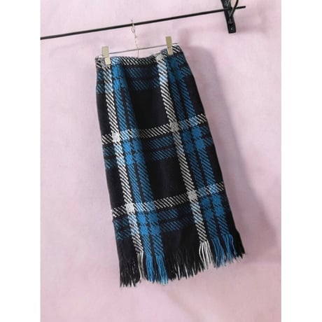 John Branigan Plaid Pattern Knit Long Skirt (made in Ireland)
