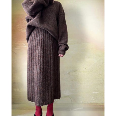 Vintage High Turtle Neck Knit Sweater and Rib Knit Skirt "2piece-sets"