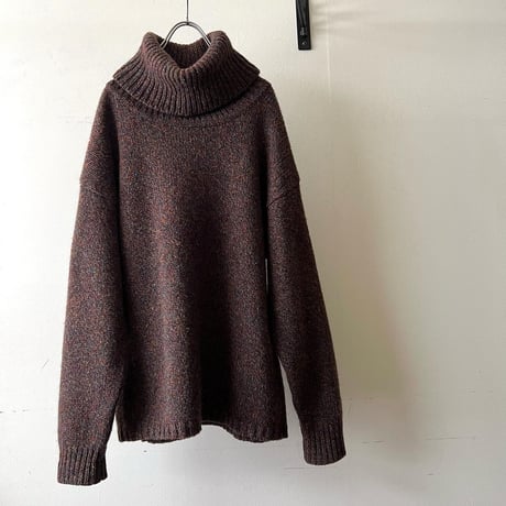 Vintage High Turtle Neck Knit Sweater and Rib Knit Skirt "2piece-sets"