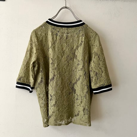 Khaki Color Flower Lace Design Short Ringer Tee