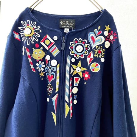 80-90's Bob Mackie Embroidery  Cat Design JKT (deadstock)