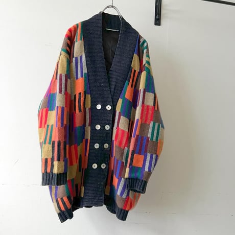 90's  Geometric Pattern Multicolor Knit Cardigan