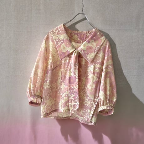 Euro Vintage Big Collar &Ribbon Flower Pattern Short Blouse